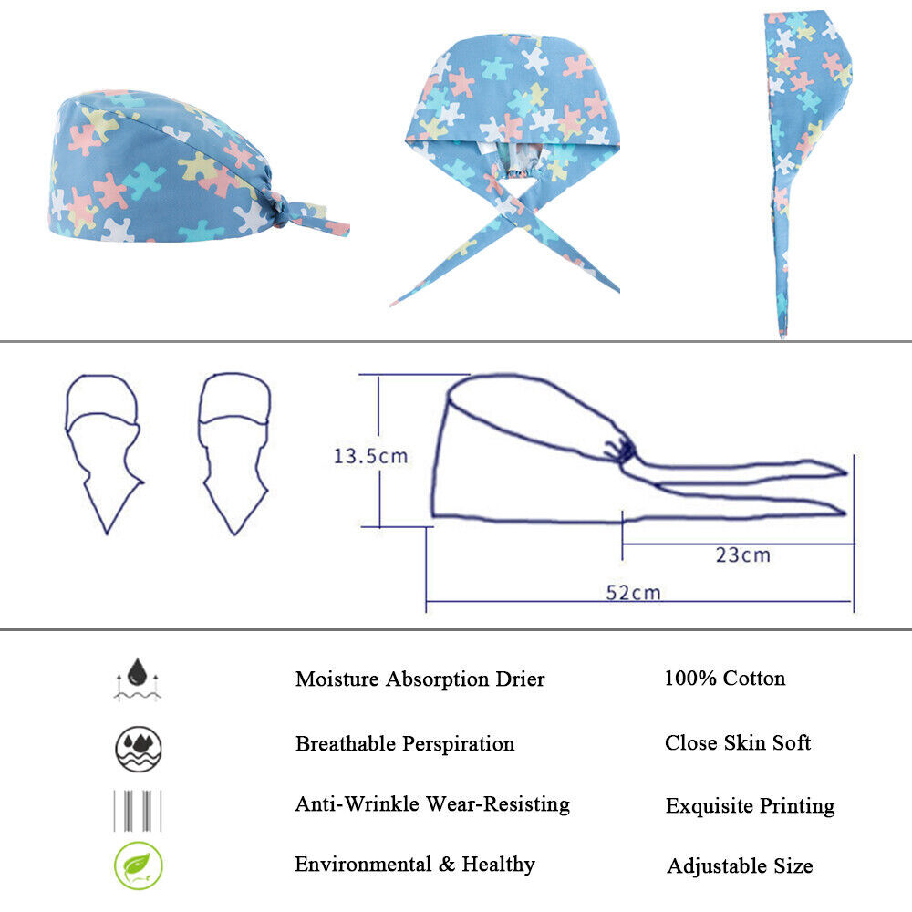 Doctor Nurse Cap Surgical Scrub Kitchen Cotton Hat with Sweatband Adjustable