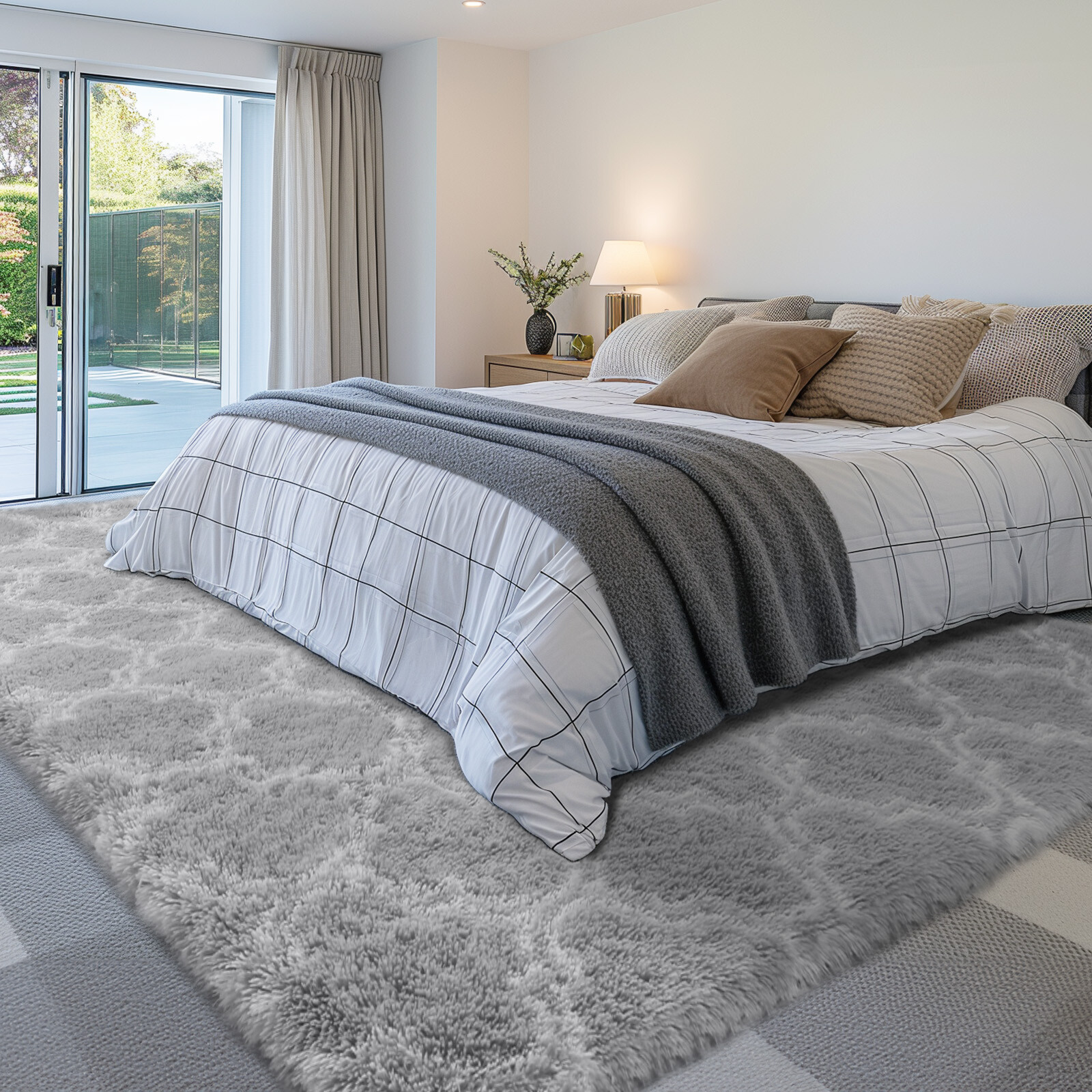 Large Size Shaggy Fluffy Area Rugs Carpets for Living room Bedroom Grey Lantern