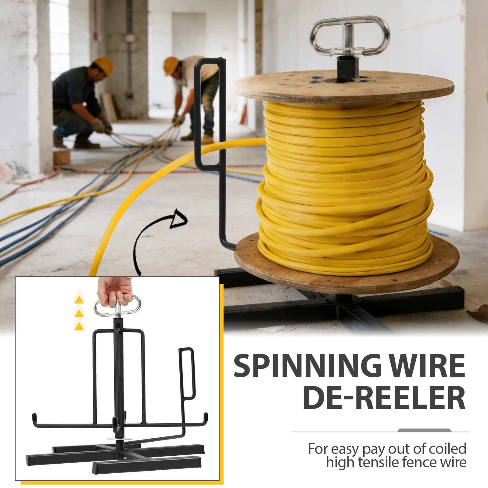 100LBS Cable Dispenser Floor Stud Mount Wire De-Reeler For Electrical Industrial