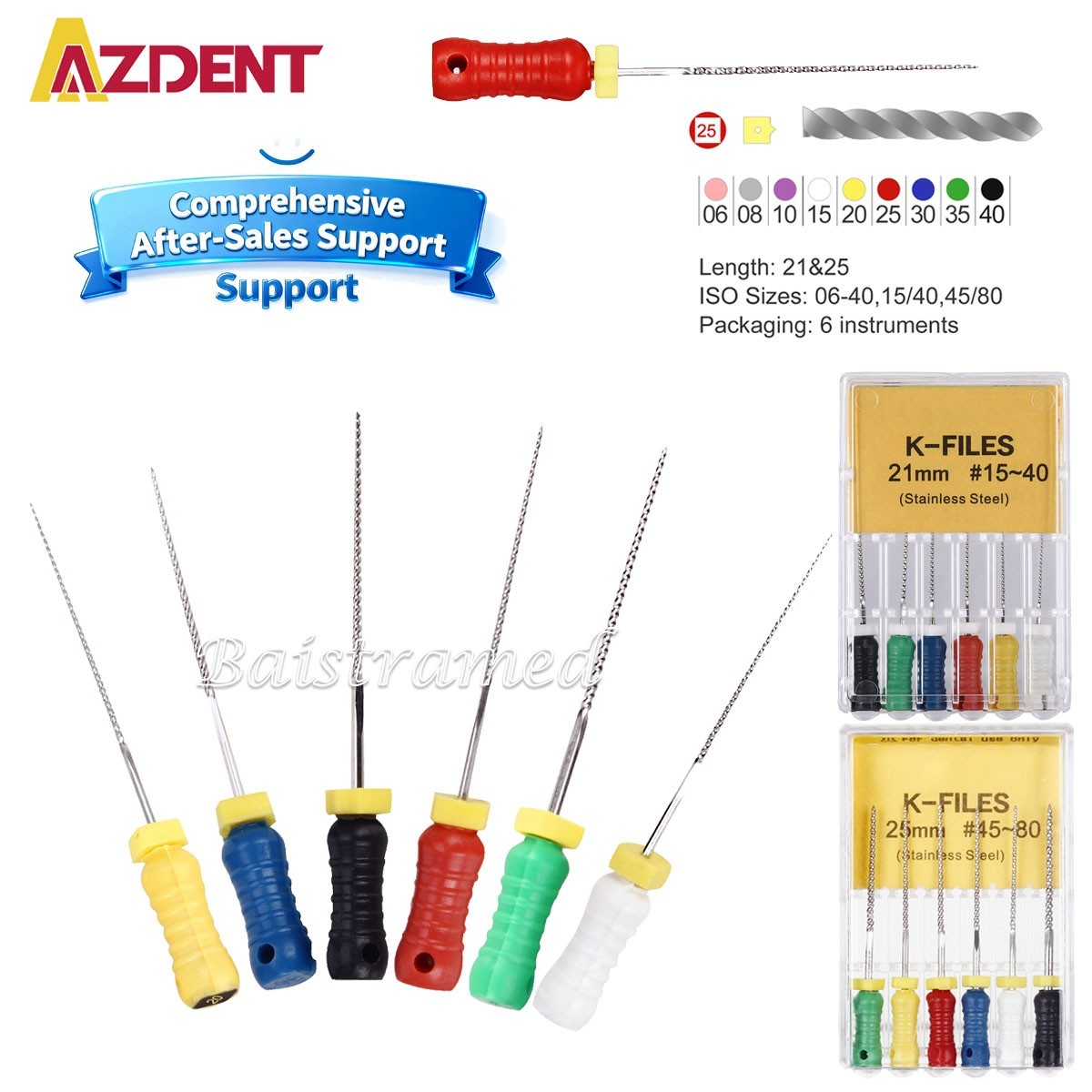 AZDENT Dental Endo Root Canal File K-FILES Stainless Steel Hand Use 21/25 mm