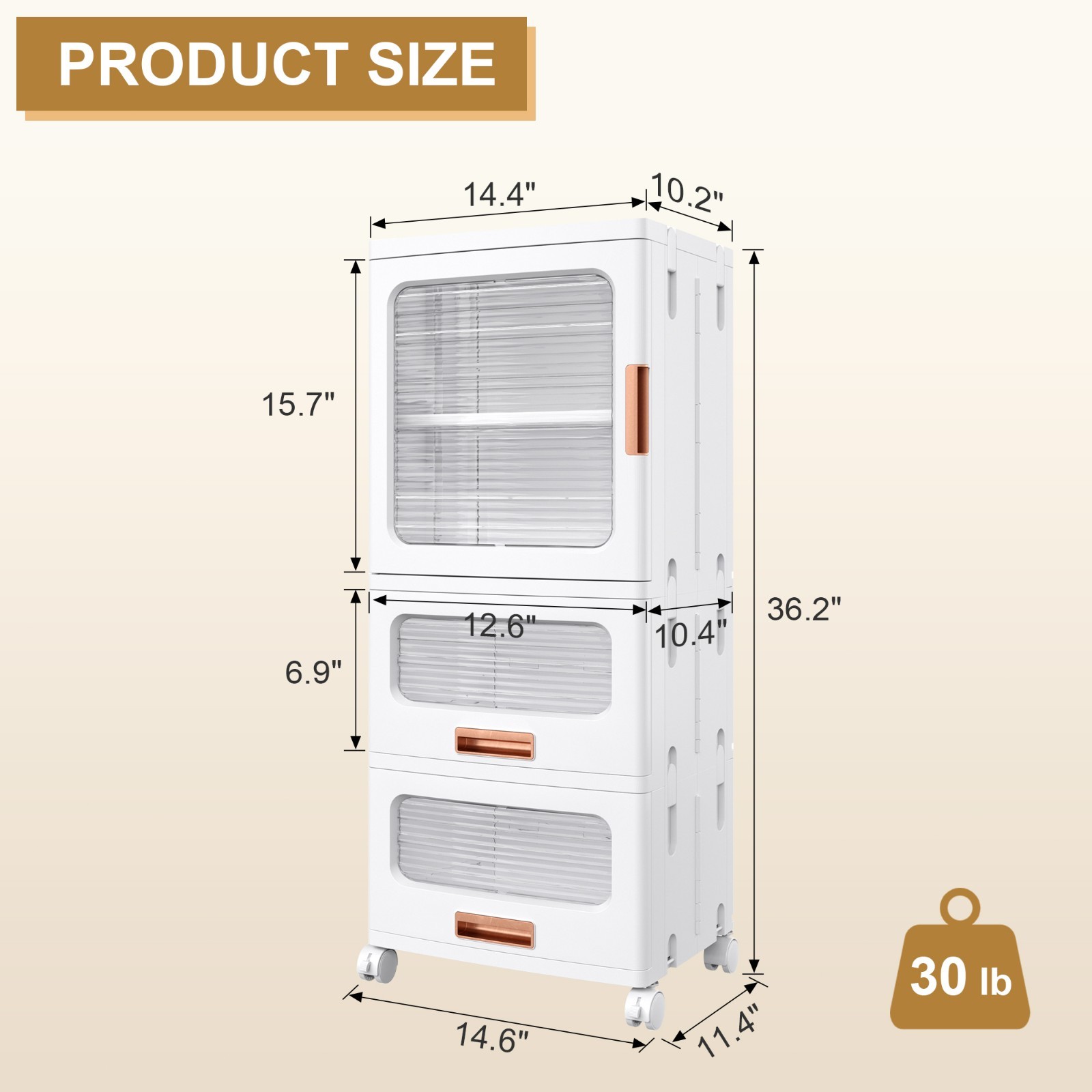 Multi Height Slim Storage Cabinet with Wheels Stackable Foldable Clear Door