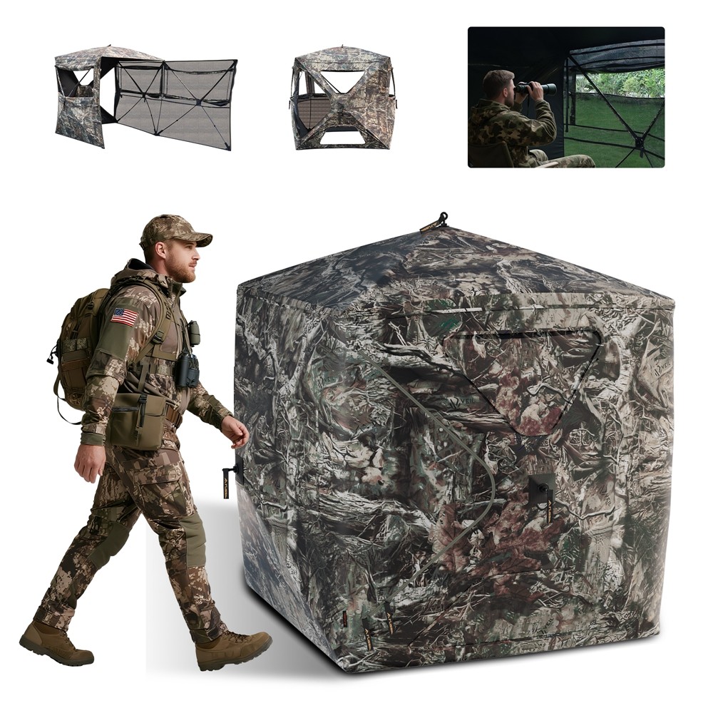 FLISSA Hunting Blind See-Through Fully Opening Door 270° Ground Tents 2-3 Person