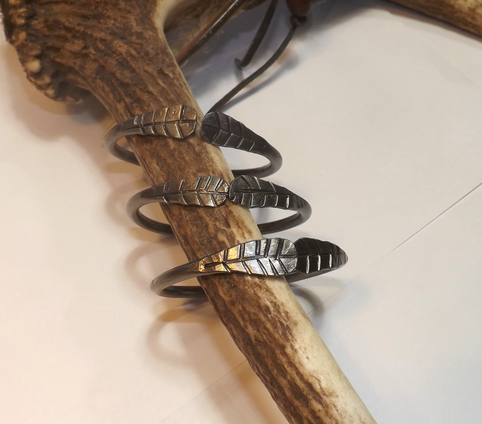 Set of 3 Hand Forged Iron Bangle Bracelets, Small, New