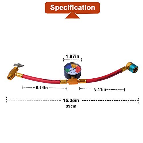 R1234YF U-Charge Hose with Gauge Set, 1234yf Recharge Kit with 1/2 LH Can