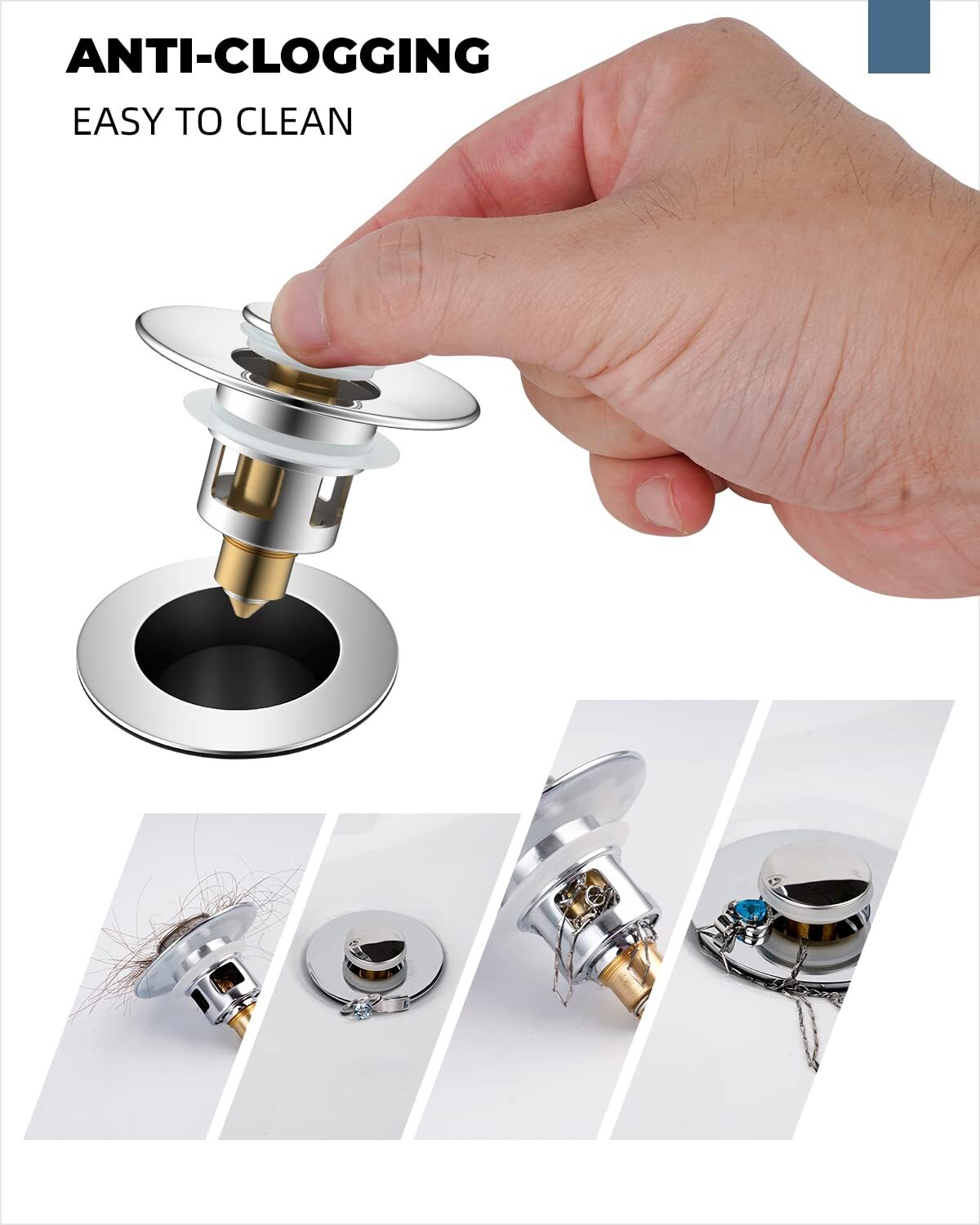 2 Pack All Metal Universal Bathroom Sink Stopper, Pop Up Sink Drain Strainer