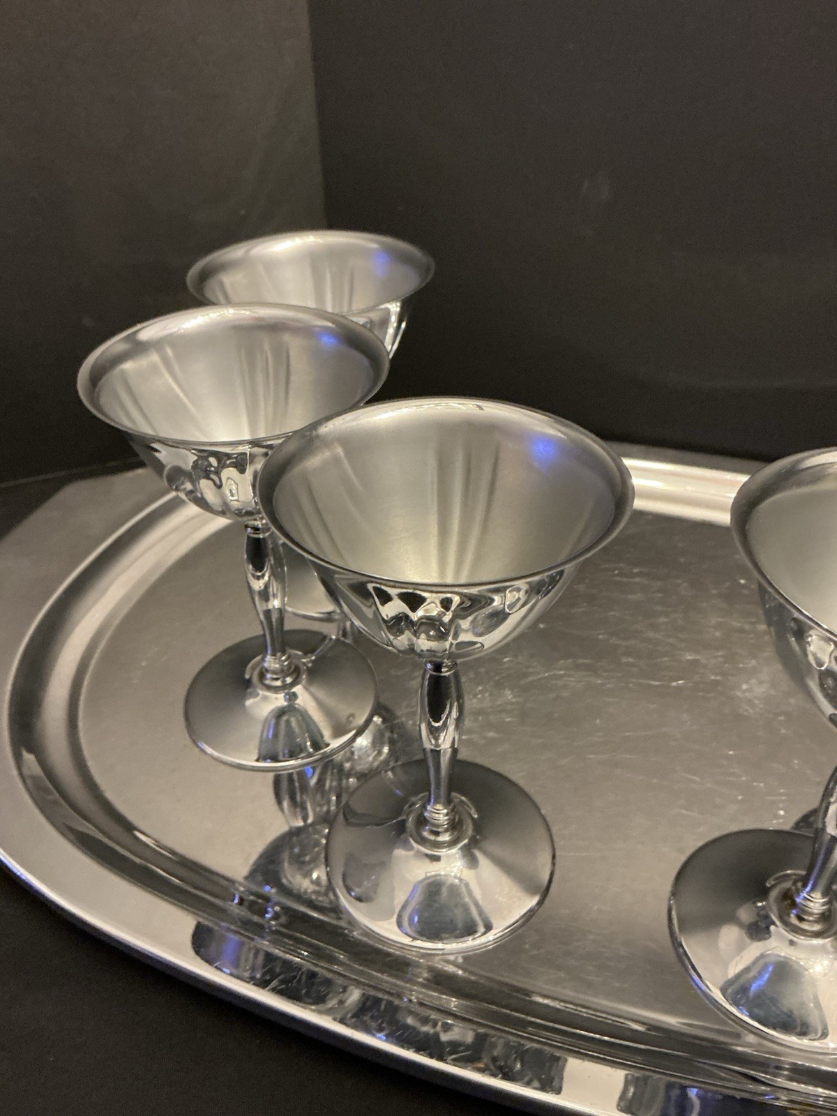 MCM STAINESS CHROME COOCKTAIL SET MARTINI SHAKER, TRAY, CUPS