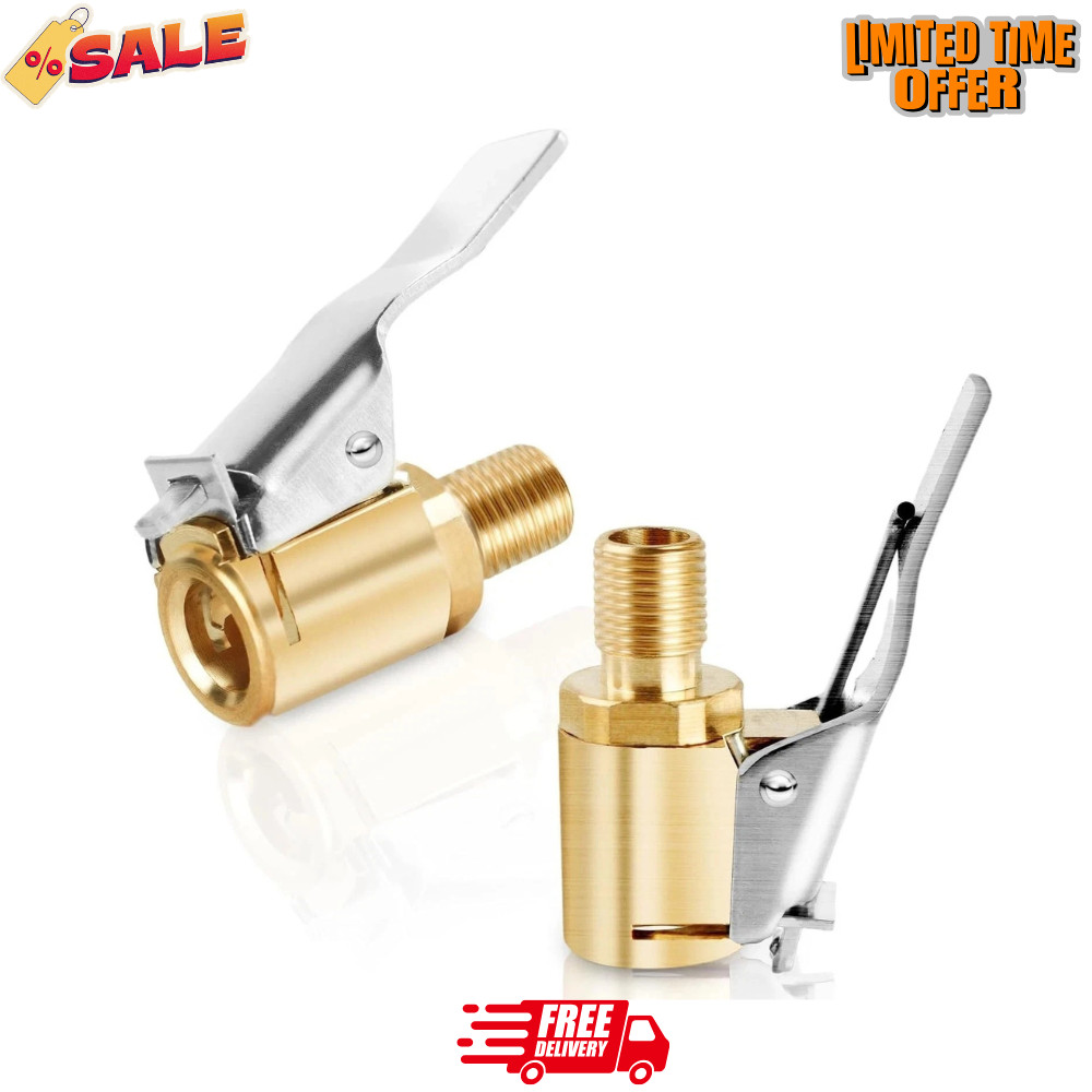 2-Pack Brass Tire Air Chuck, Locking Quick Connect Inflator Hose Adapter, No Lea