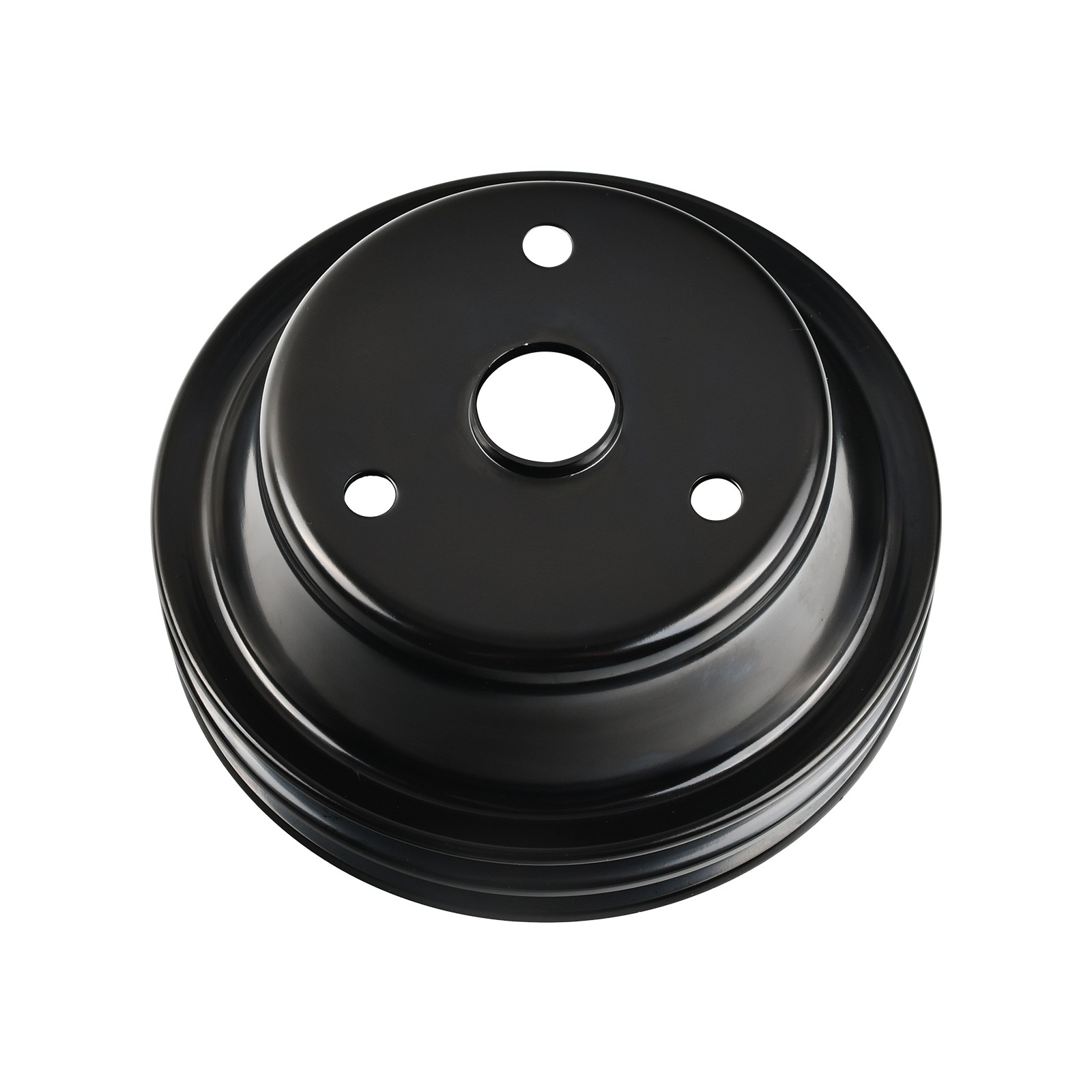 For SBC Chevy 350 Double Groove Black Steel Long Water Pump & Crankshaft Pulley