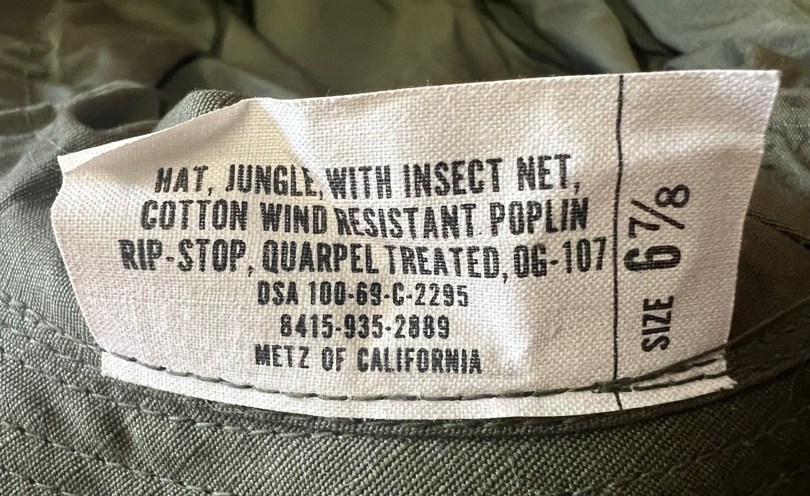 1969 US ARMY VIETNAM BOONIE HAT W/INSECT NET MINT CONDITION