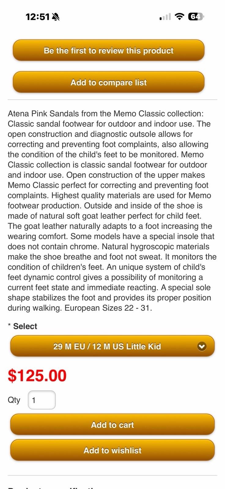 Memo Atena Girls Toddler High-Top Ankle Support Orthopedic Corrective AFO Sandal