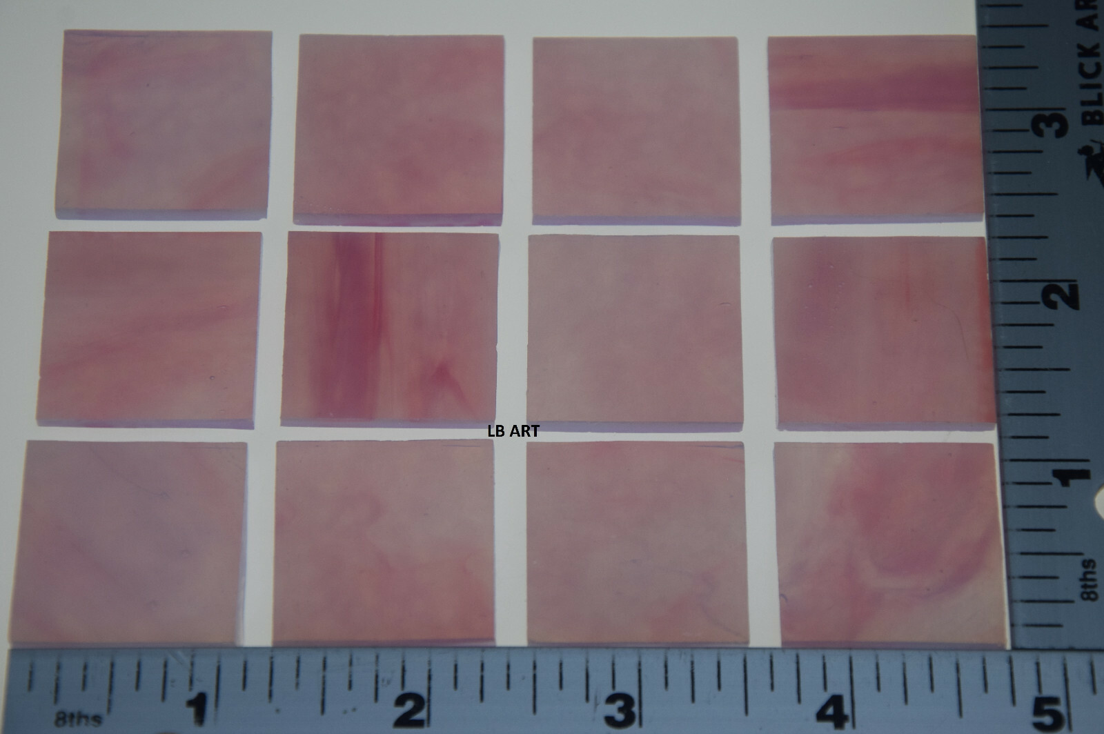 0301.30- 12 pcs OPAQUE PINK 1" x 1" BULLSEYE 3mm THICK GLASS 90 COE SQUARES