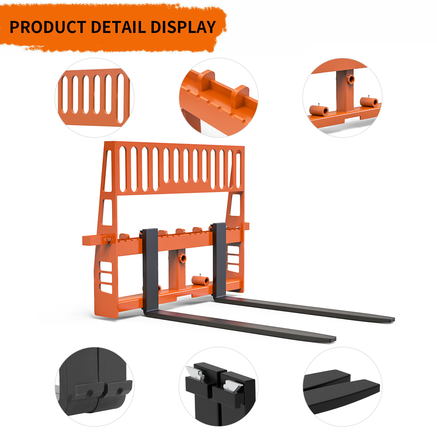 45" Skid Steer Pallet Fork Frame Orange With 48" Fork Blades Attachment 4500LBS