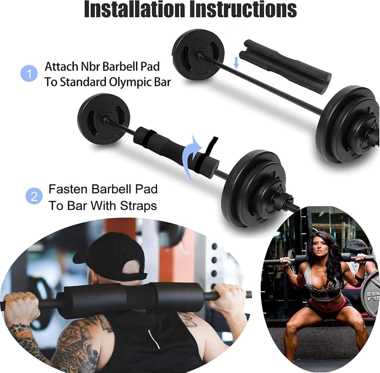 Squat Pad - Foam Barbell for Squats Cushion, Lunges & Bar Padding Black