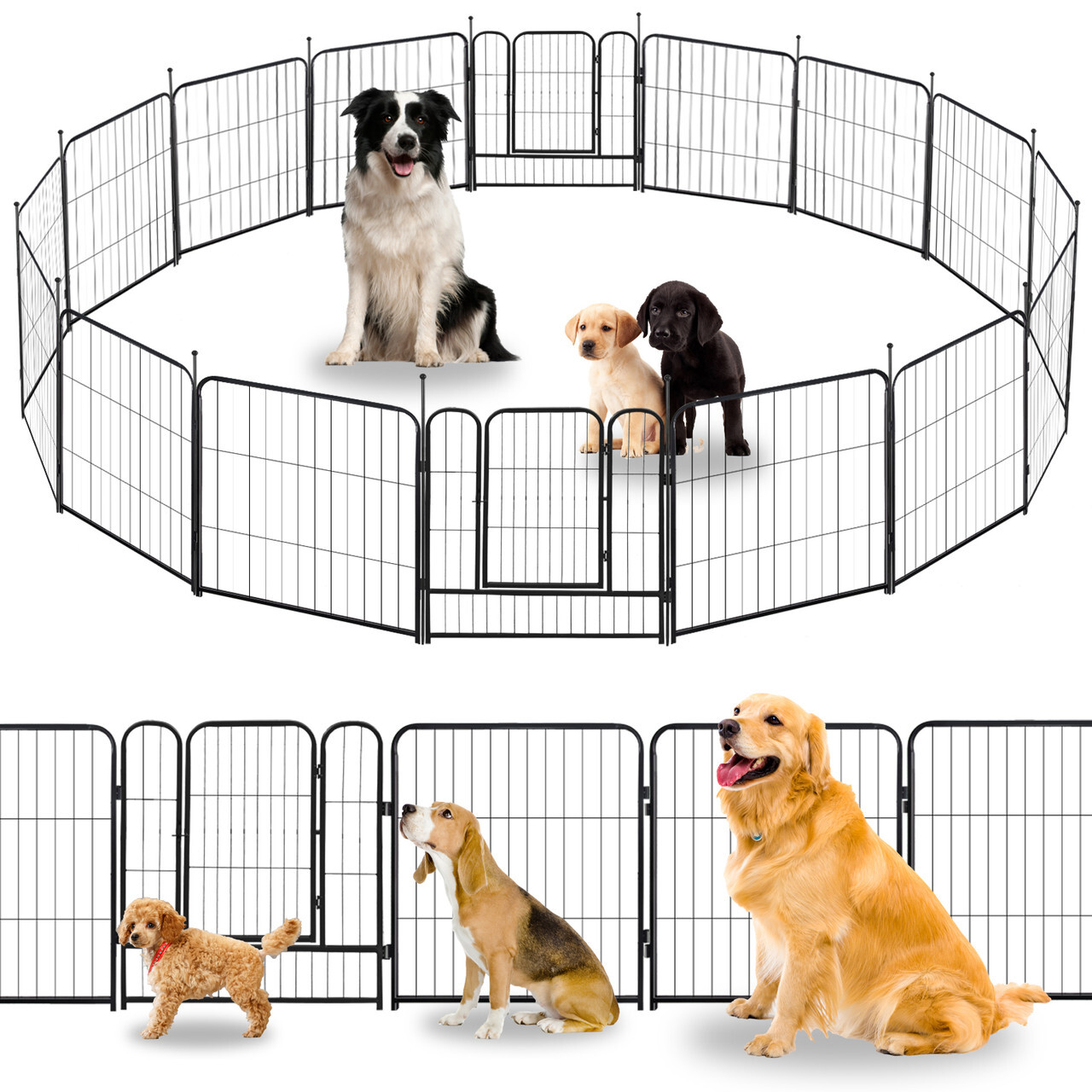 Dog Playpen 16 Panels Pet Fence Metal 24" Exercise Pen Puppy Playpen Out/Indoor