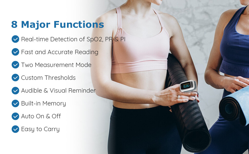 Vibeat Finger Pulse Oximeter with Alarm Check SpO2， Heart Rate， Perfusion Index