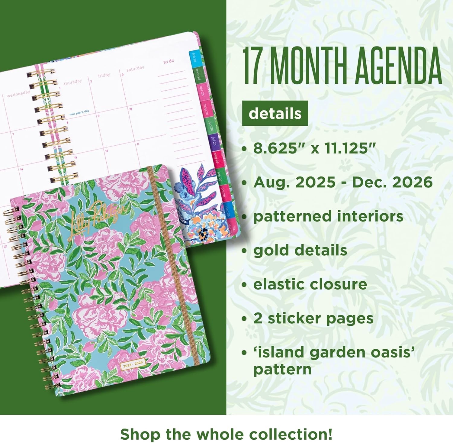 Lilly Pulitzer 17 Mo Jumbo Daily Planner Aug 25 - Dec 26 Weekly Monthly Agenda