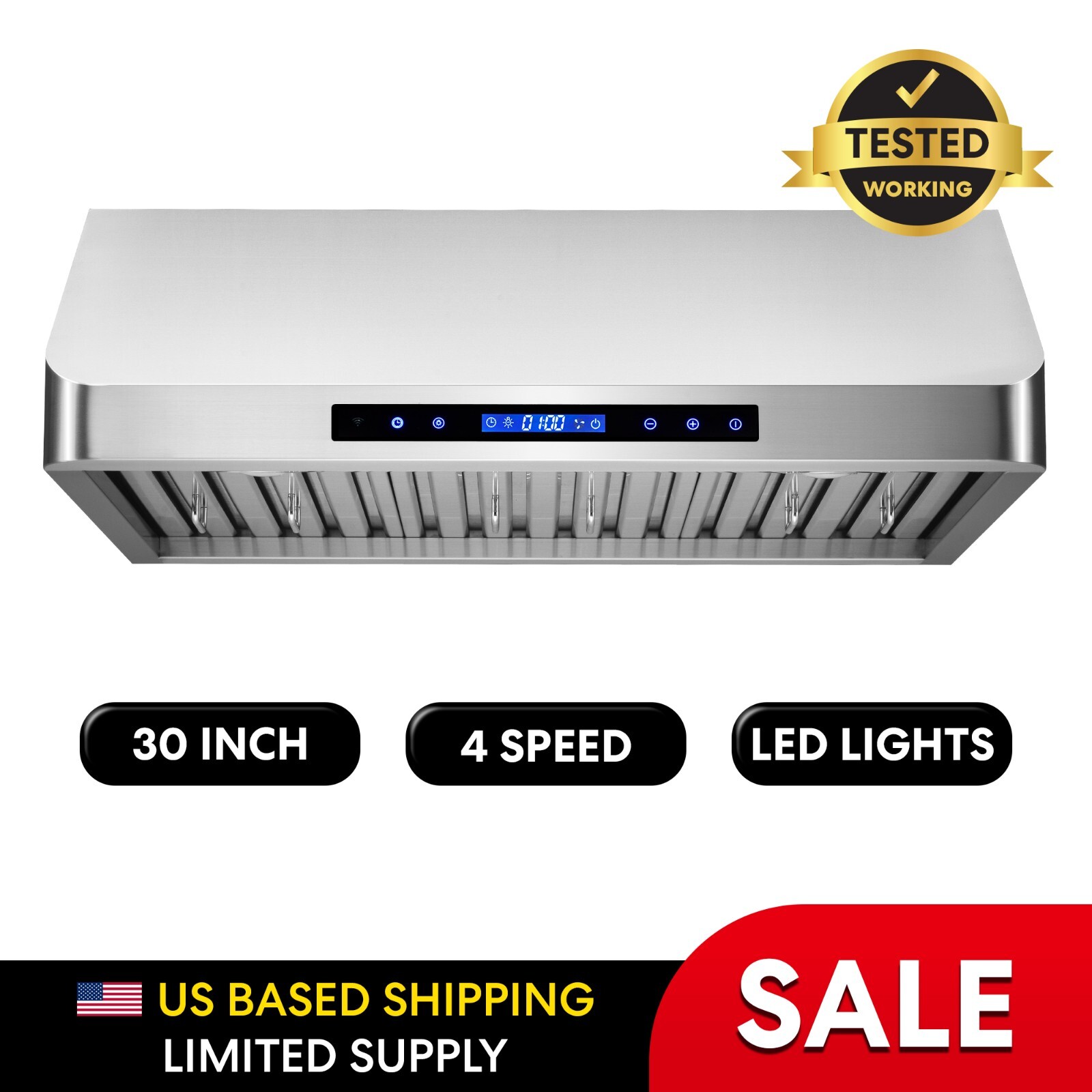 30 In. Under Cabinet Range Hood (OPEN BOX) 500 CFM, Stainless Steel LCD Controls