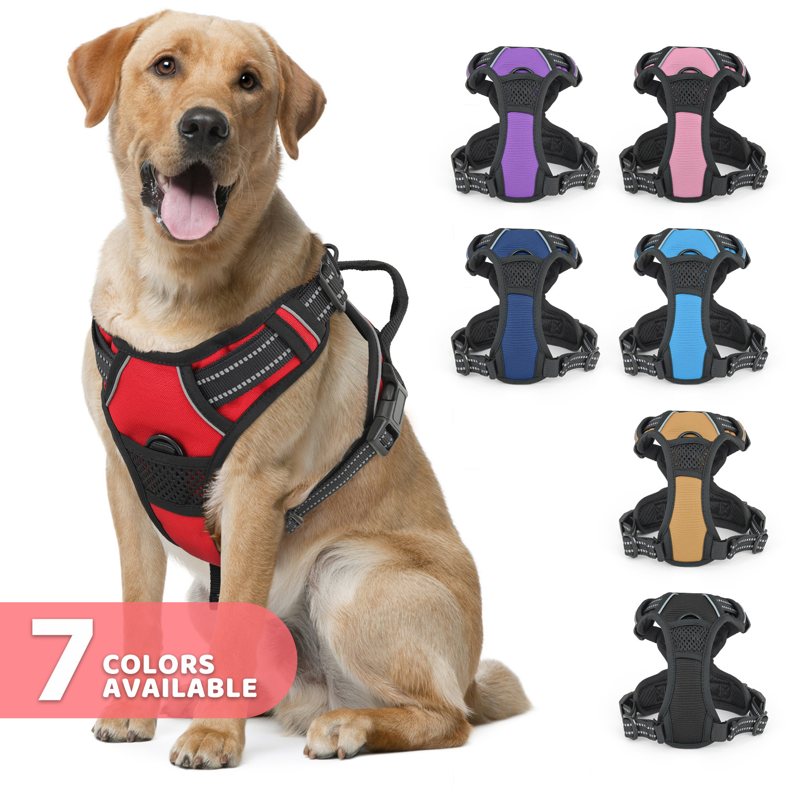 Adjustable Control No Pull Pet Dog Harness Red w/Reflective Strips & Soft Handle