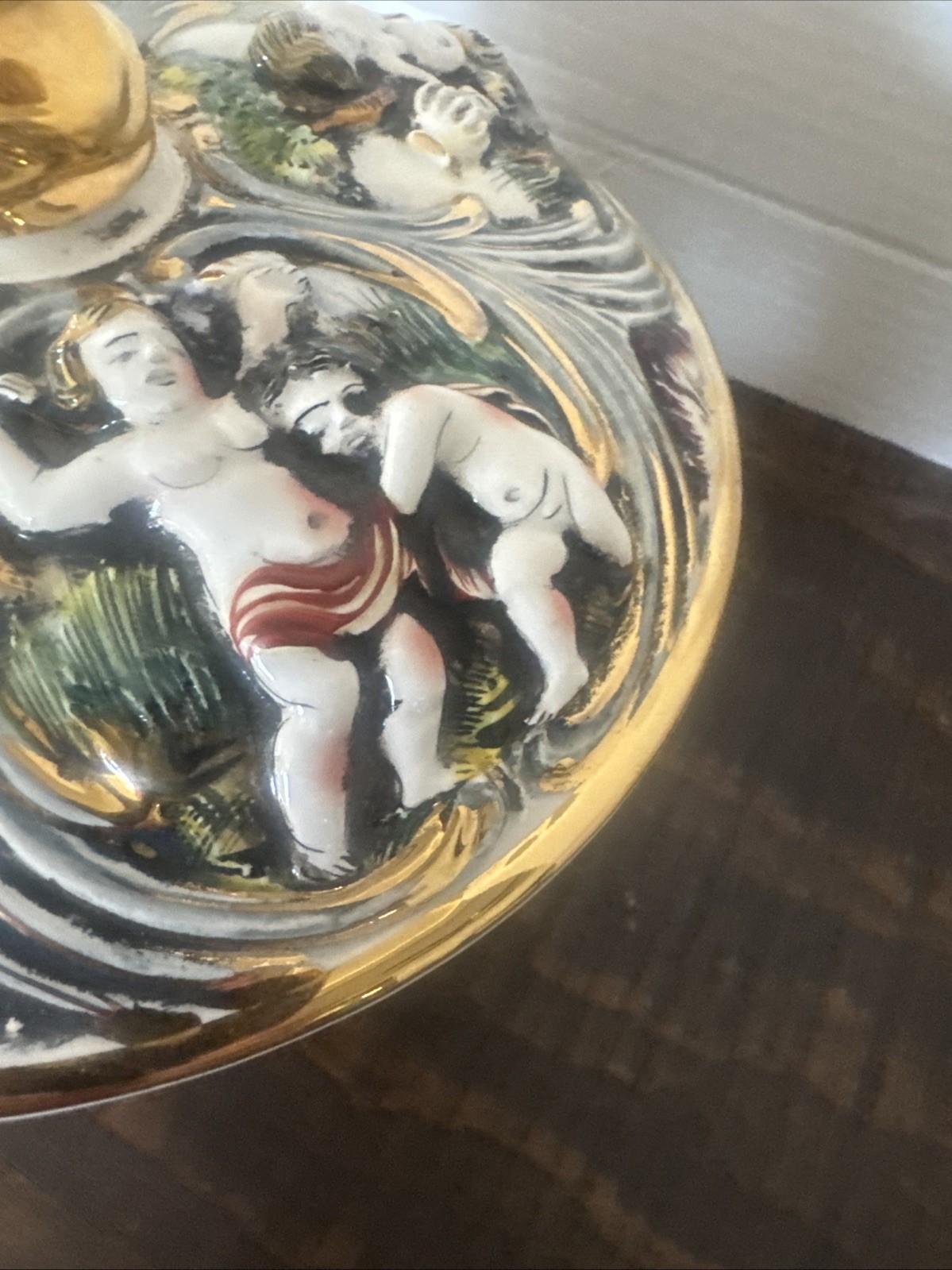Capodimonte Porcelain Cherubs Putti Candy Dish Bowl Lidded Footed Italy
