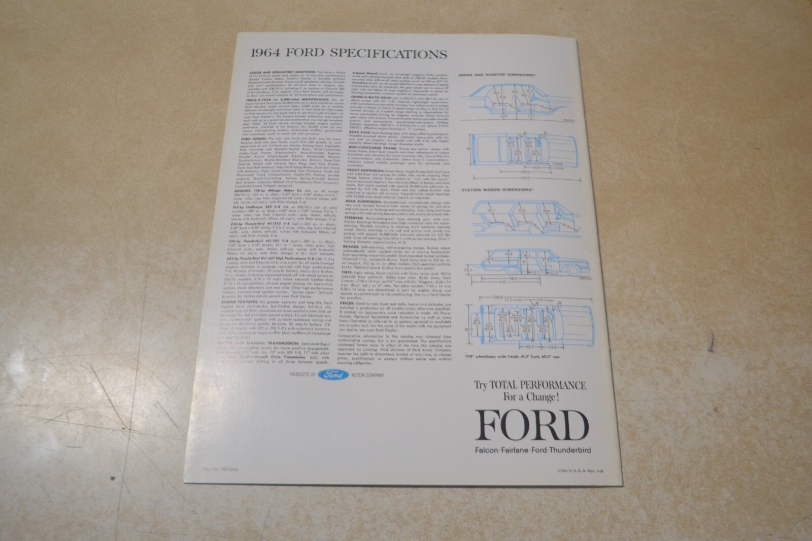 1964 Ford Sales Brochure "Big Total Performance Cars" Galaxy Custom Wagon 500