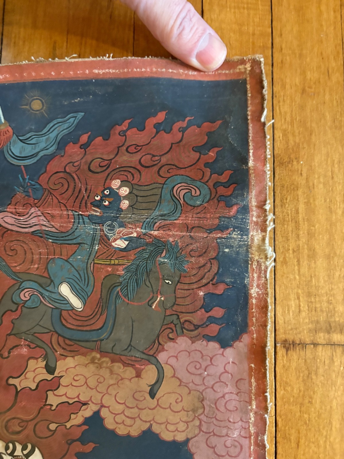 Mahakala Tibetian Thangka Painting on fabric - early 20th Century 28" x 19"