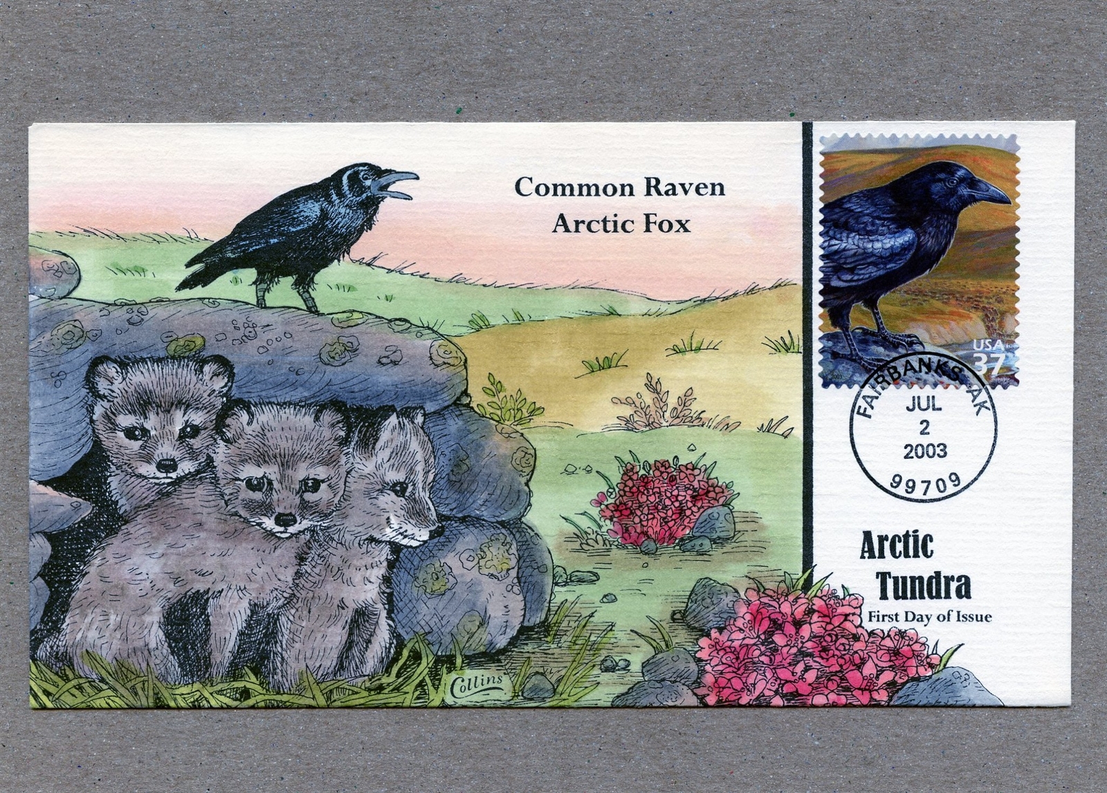WWLF COLLINS FDC COVER ARCTIC TUNDRA  # 3802C  COMMON RAVEN