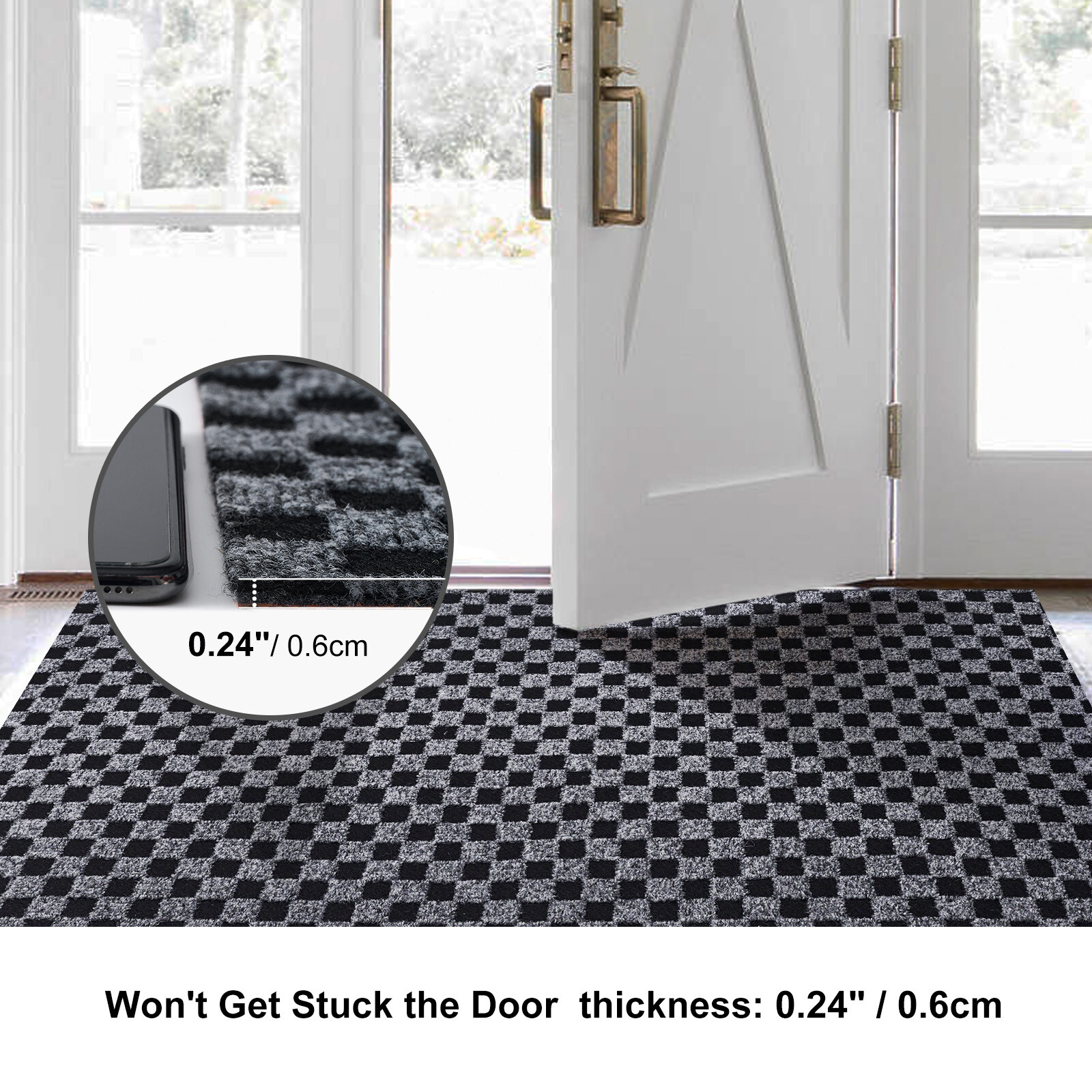 Runner Rug Hallway Non Slip Rubber Back Custom Size as Carpet Doormat Checkered