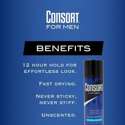 Consort Unscented Extra Hold Hair Spray for Men, 8.3 oz., Shine Enhancing *NEW*