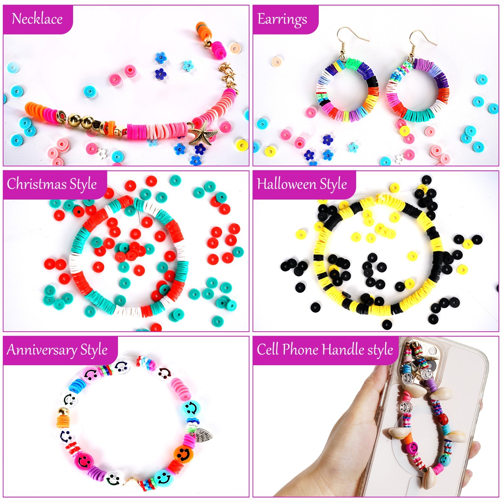 12200 Pcs Clay Beads for Jewelry Making Bracelet Kit Set Flat Polymer Beads KID