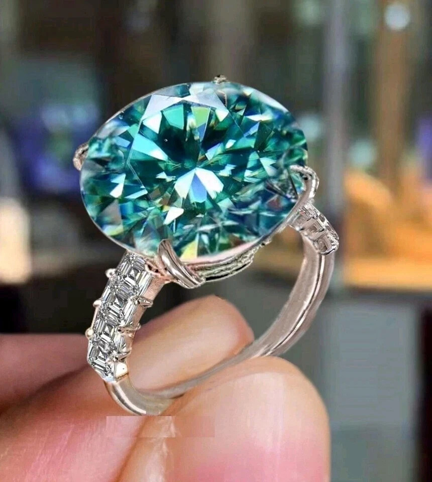 RARE 12.00 Ct Certified Round Cut Blue Treated Diamond Solitaire Ring 925 Silver