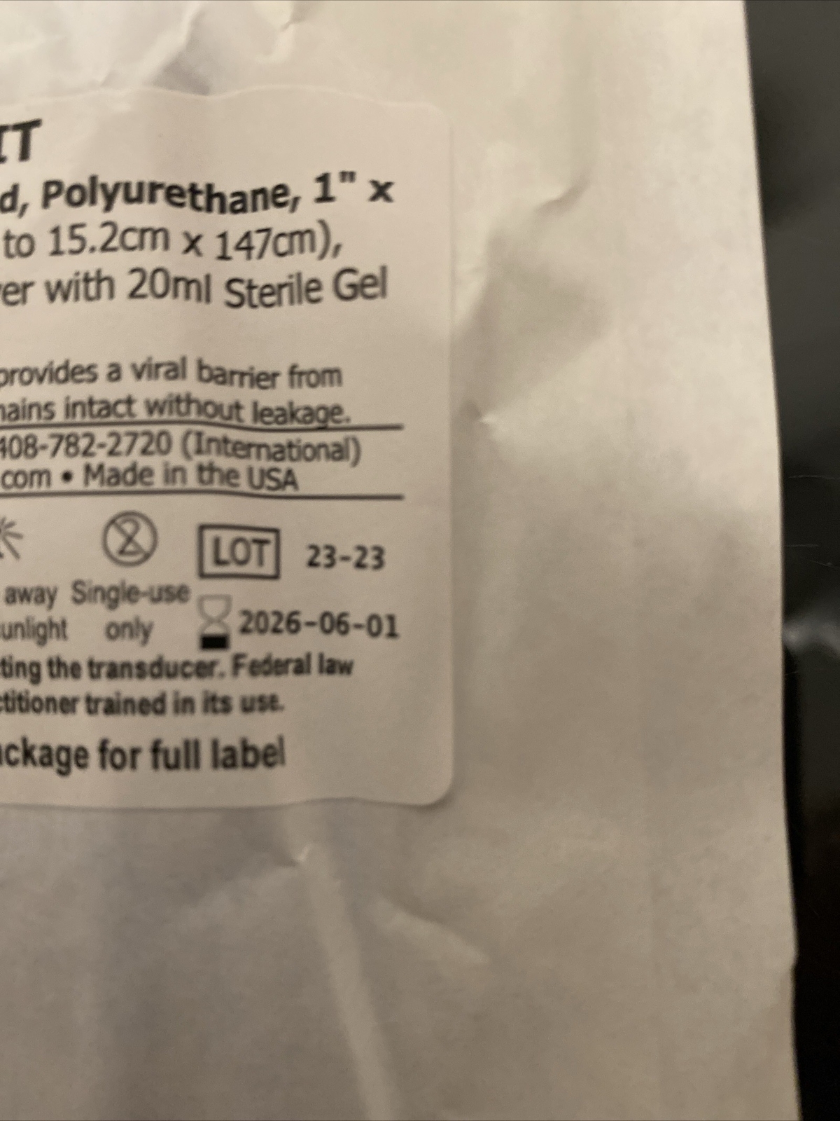 Sheates Ultrasound Probe Covers sterile, Latex Free, 5”x58”extended Field/10