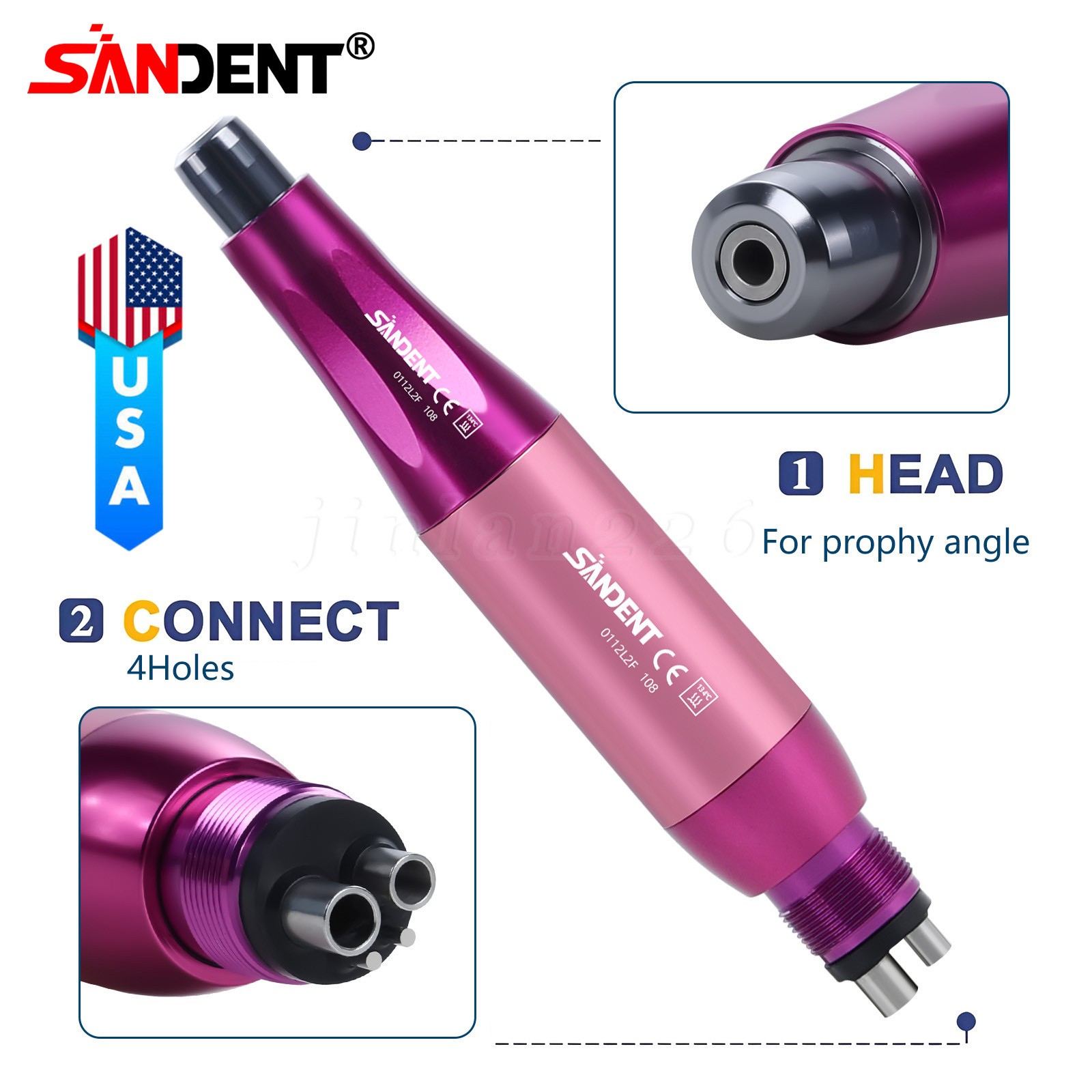 SANDENT Dental 4:1 Hygiene Prophy Handpiece 4Hole Air Motor Nose Cone 360°Swivel