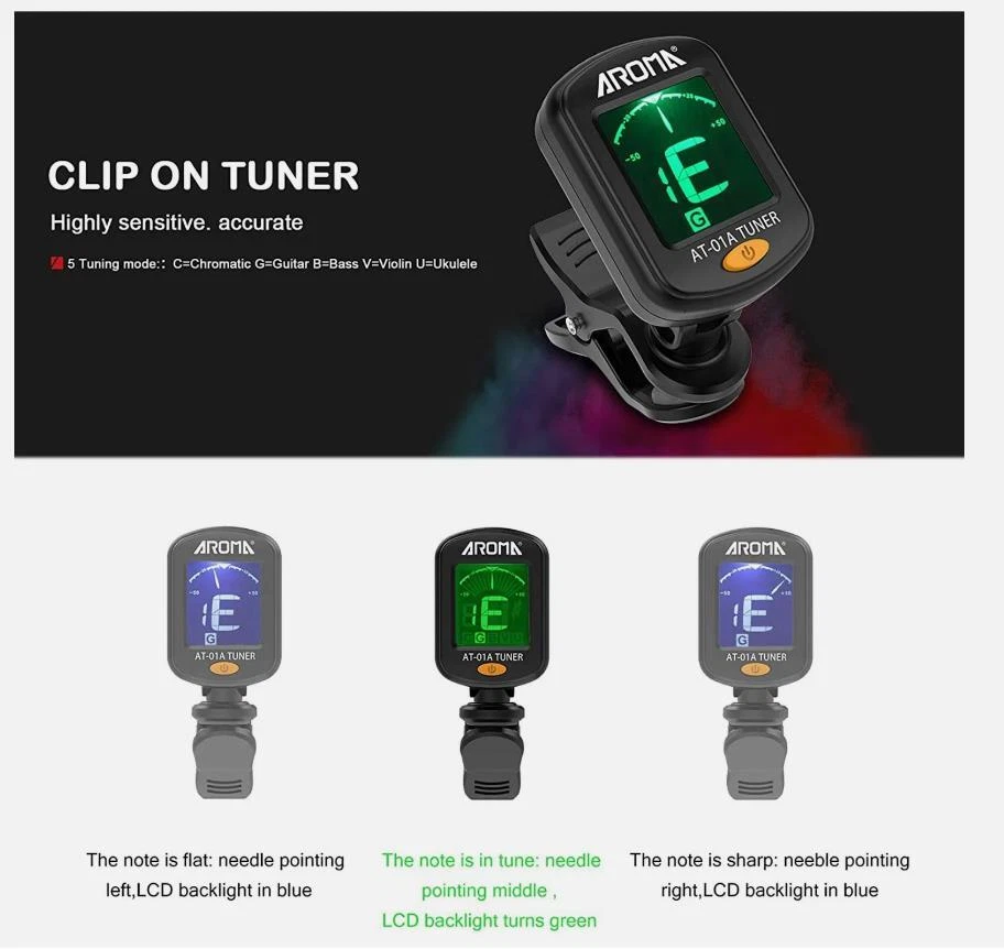 Electric Digital Guitar Tuner LCD Clip-on Chromatic Acoustic Bass Ukulele Violin
