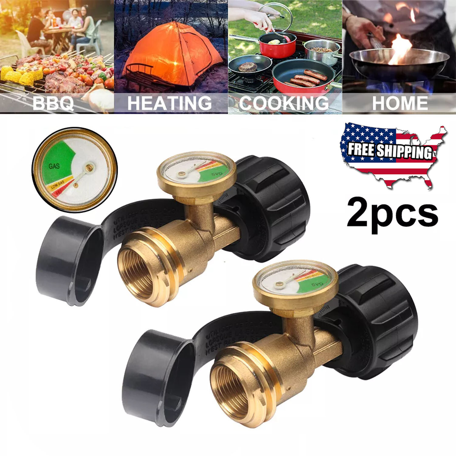 Propane Tank Gauge Brass Adapter w/Gas Pressure Level Meter Indicator for BBQ RV