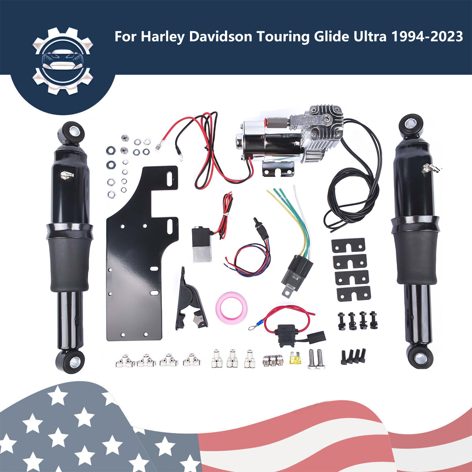 Rear Air Ride Suspension Set For Harley Touring Road King Street Glide 1994-2023