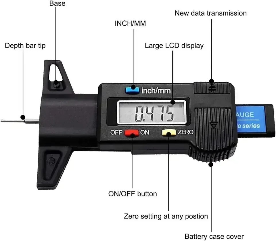 DIGITAL TYRE TREAD DEPTH MEASURING GAUGE TOOL – CAR VAN TRUCK MOTORBIKE THREAD