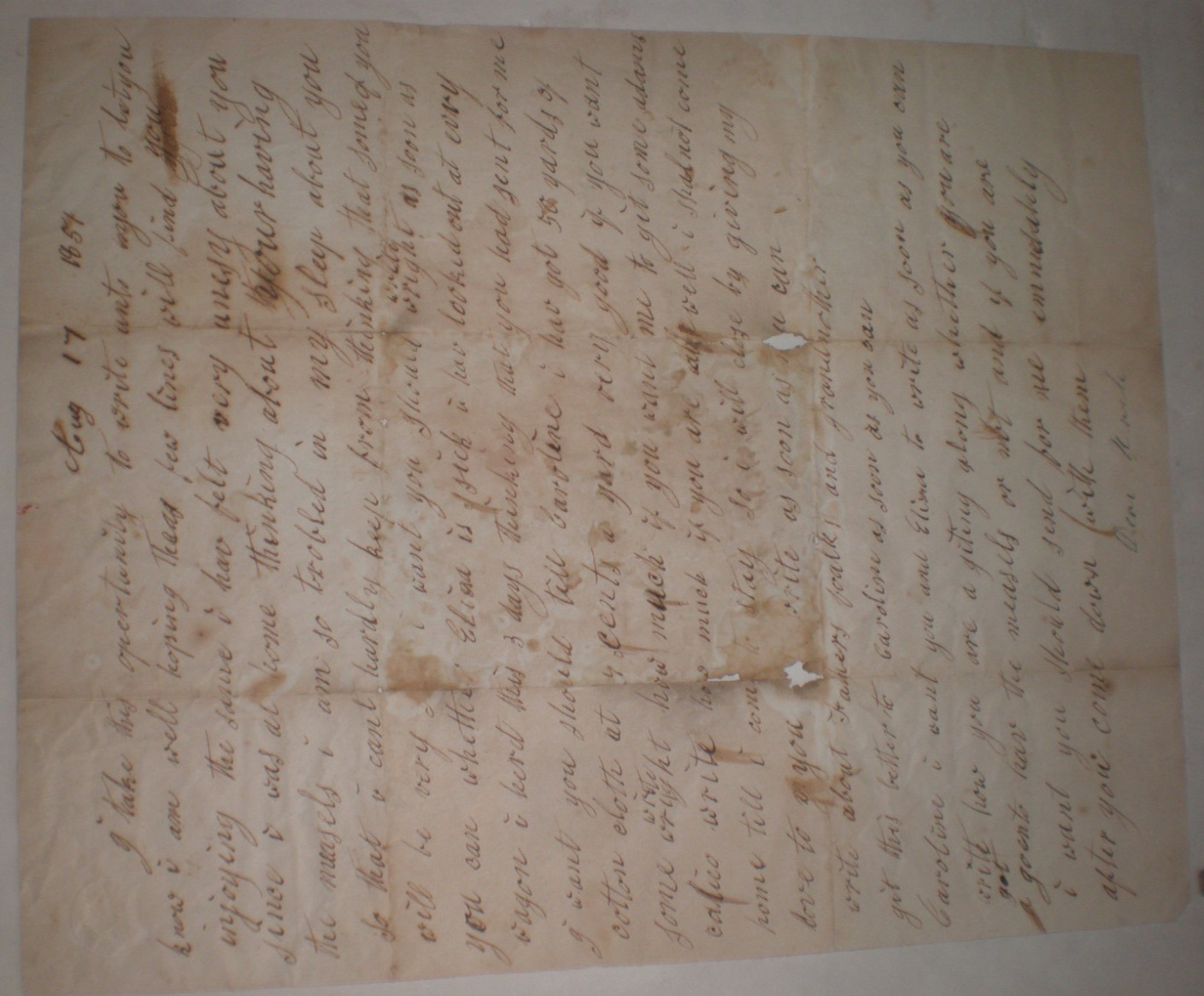 1851 Handwritten Letter, Found in Wall
