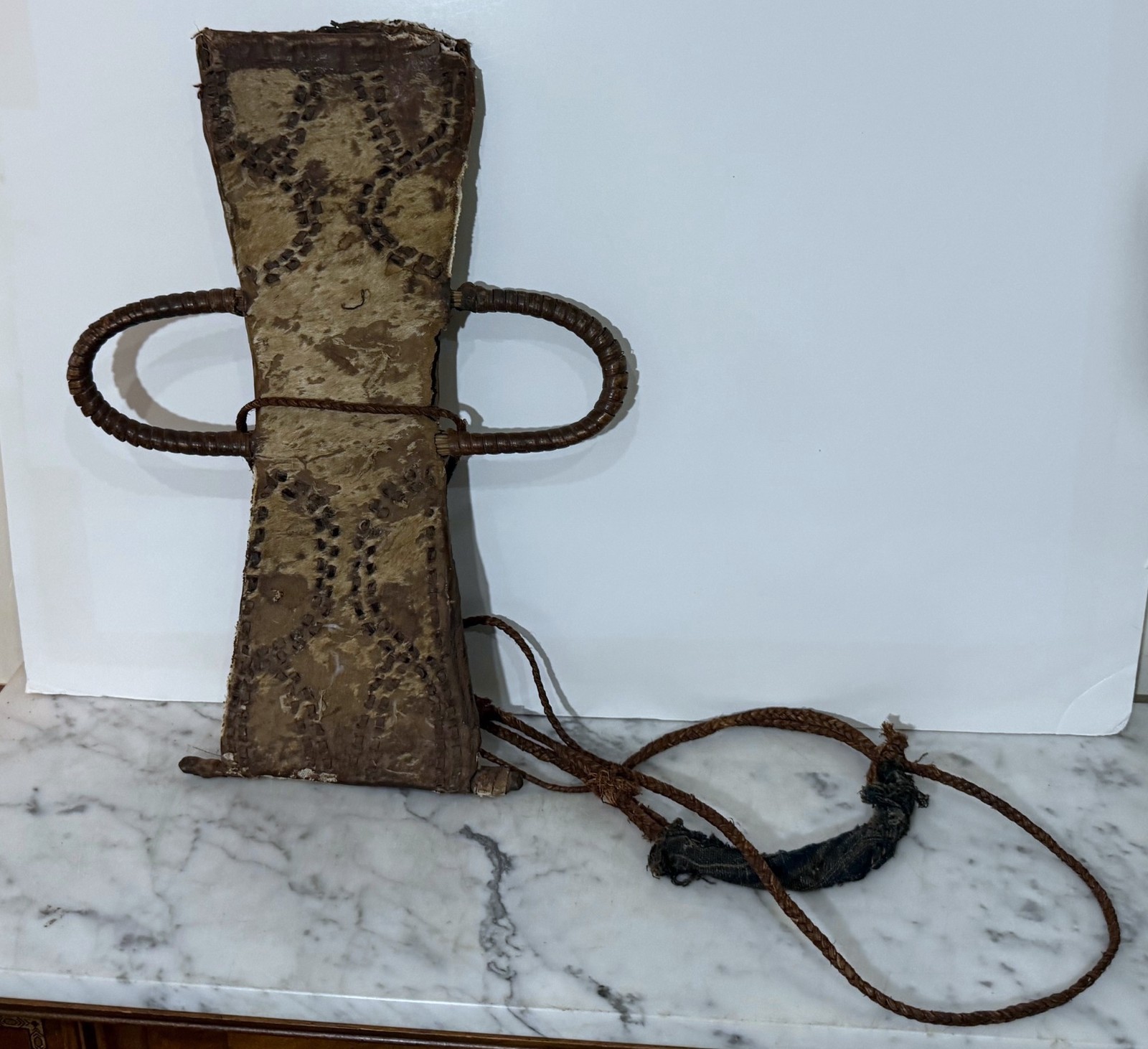 VINTAGE CAMEROON GRASSLAND ANIMAL SKIN COVERED TIKAR MACHETE SHEATH