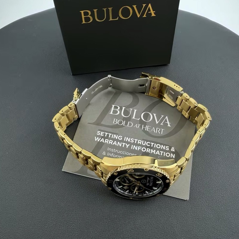 Men Bulova Marine Star Black/Gold Dial Chronograph 98B406 Quartz Watch 41.5mm