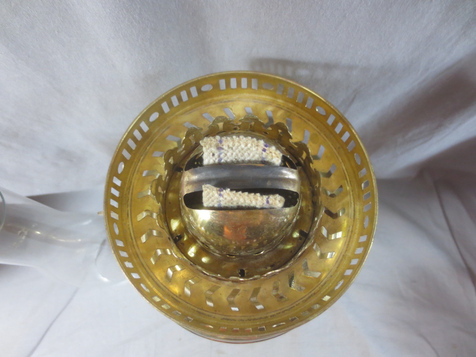 Vintage Made In England Brass Duplex Oil Lamp And Chimney Shepards Hut Lamp