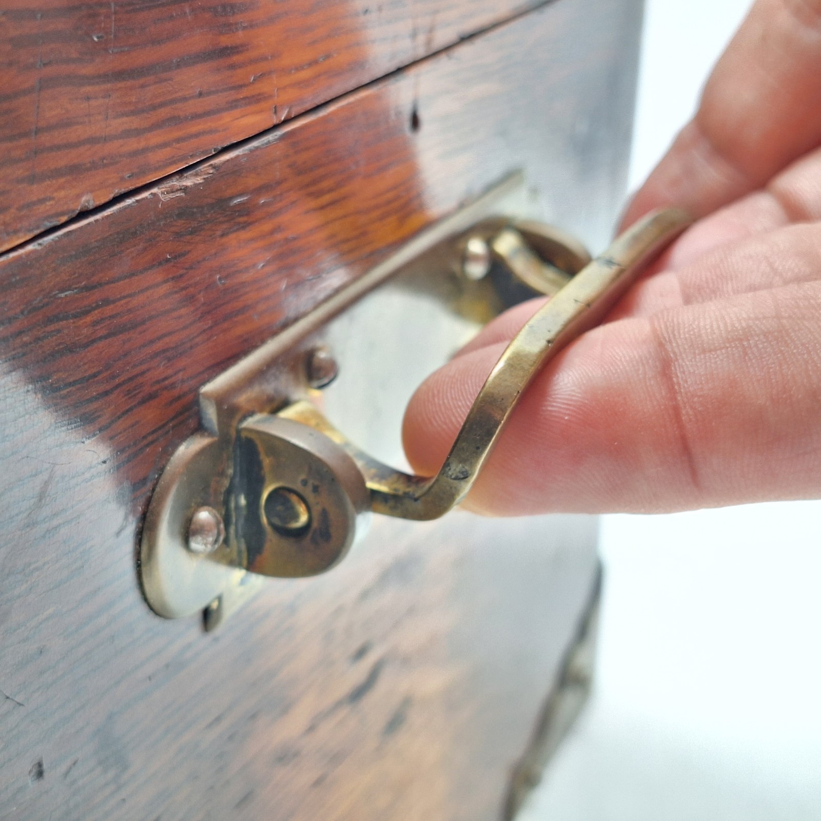 Antique Quarter Sawn Tiger Oak Silver / Flatware Chest Brass Handles Small