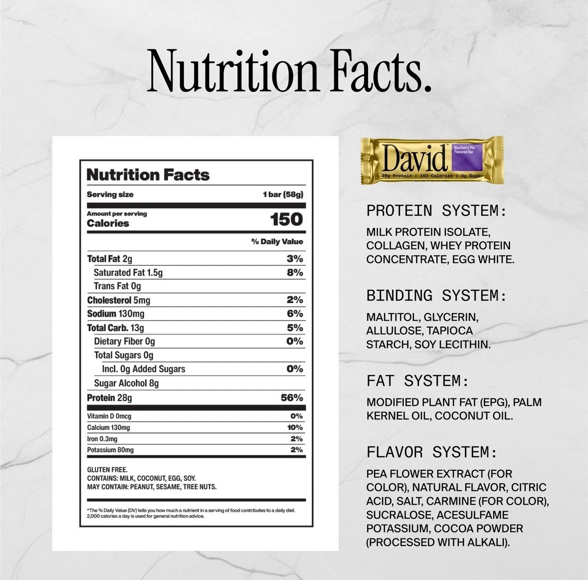 David Protein Bars, 28g Protein, Sugar Free - Blueberry Pie (12 Bars)