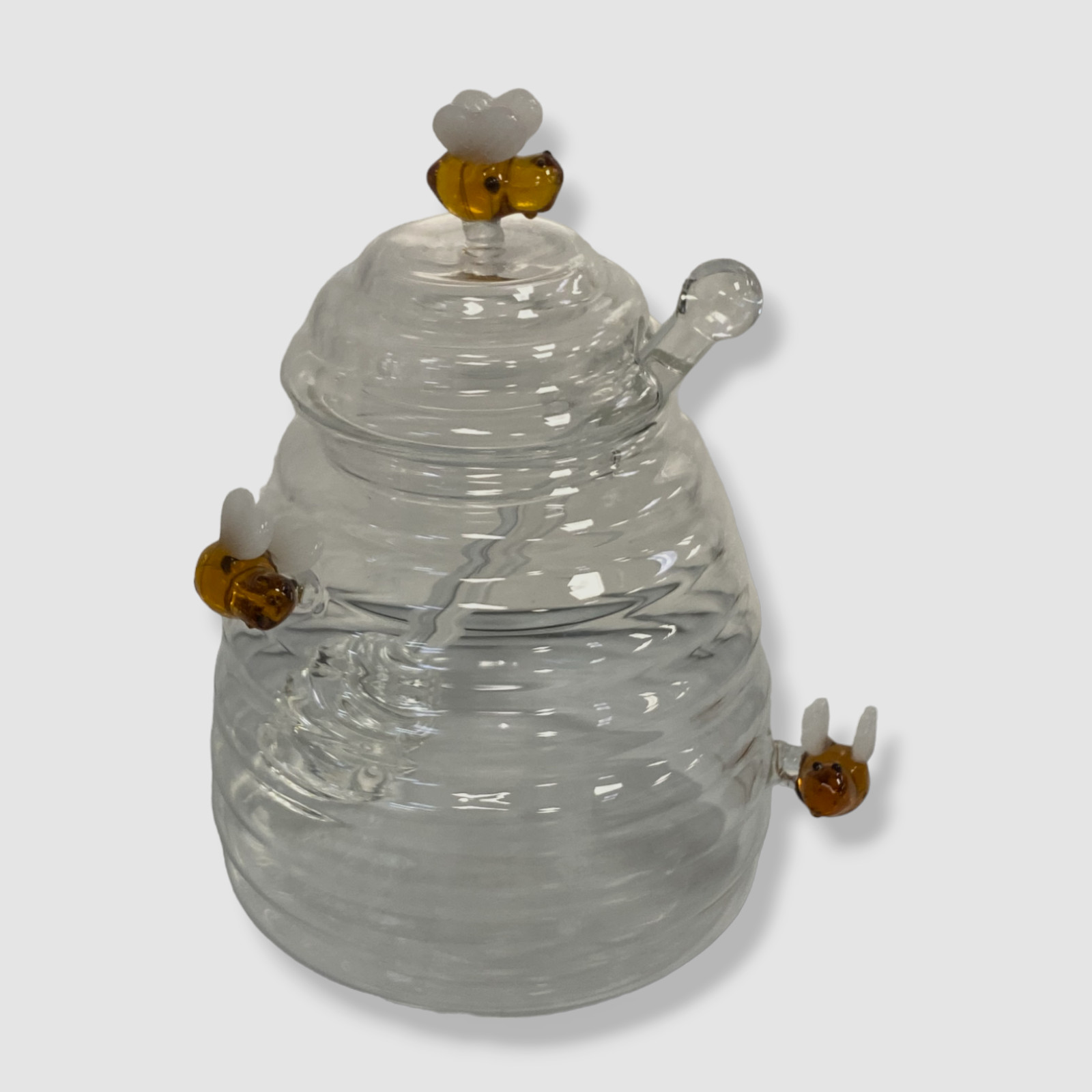 $43 Neiman Marcus Botanical Clear Glass Lid Bee Kitchen Handcrafted Honey Jar