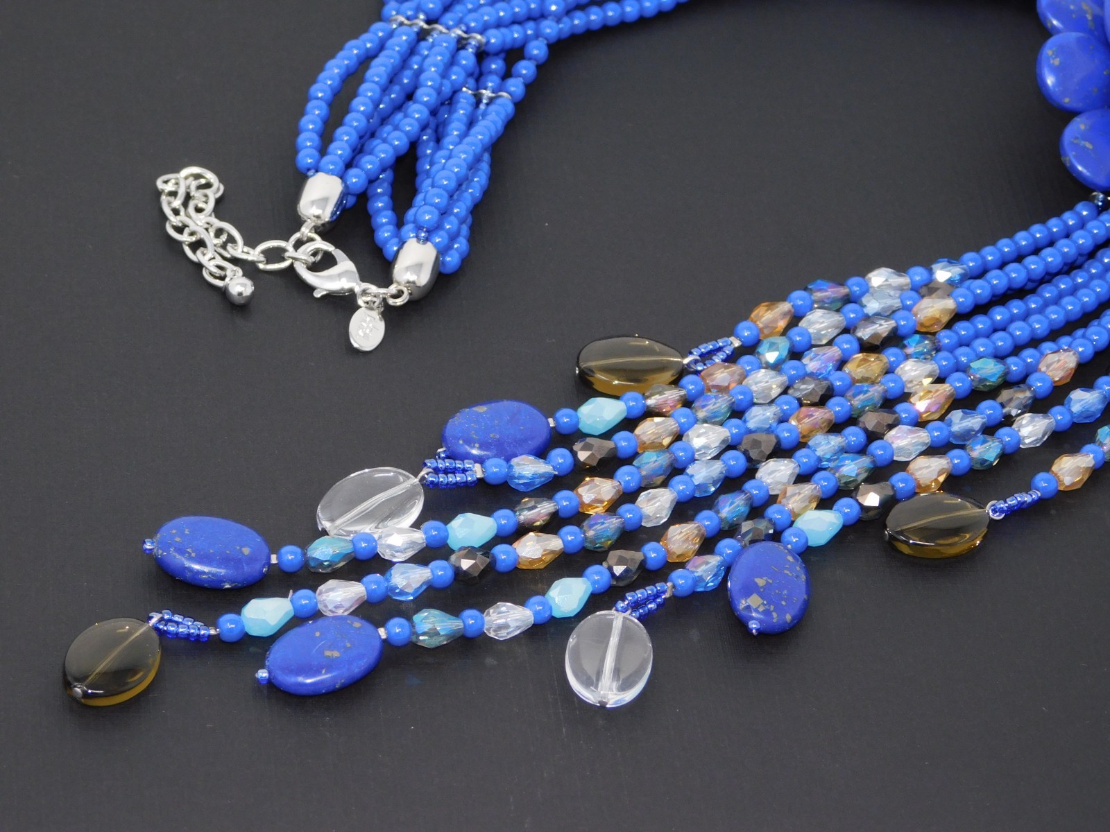 Vintage JOAN RIVERS Indigo Blue Starlet Floral Bead Statement Necklace