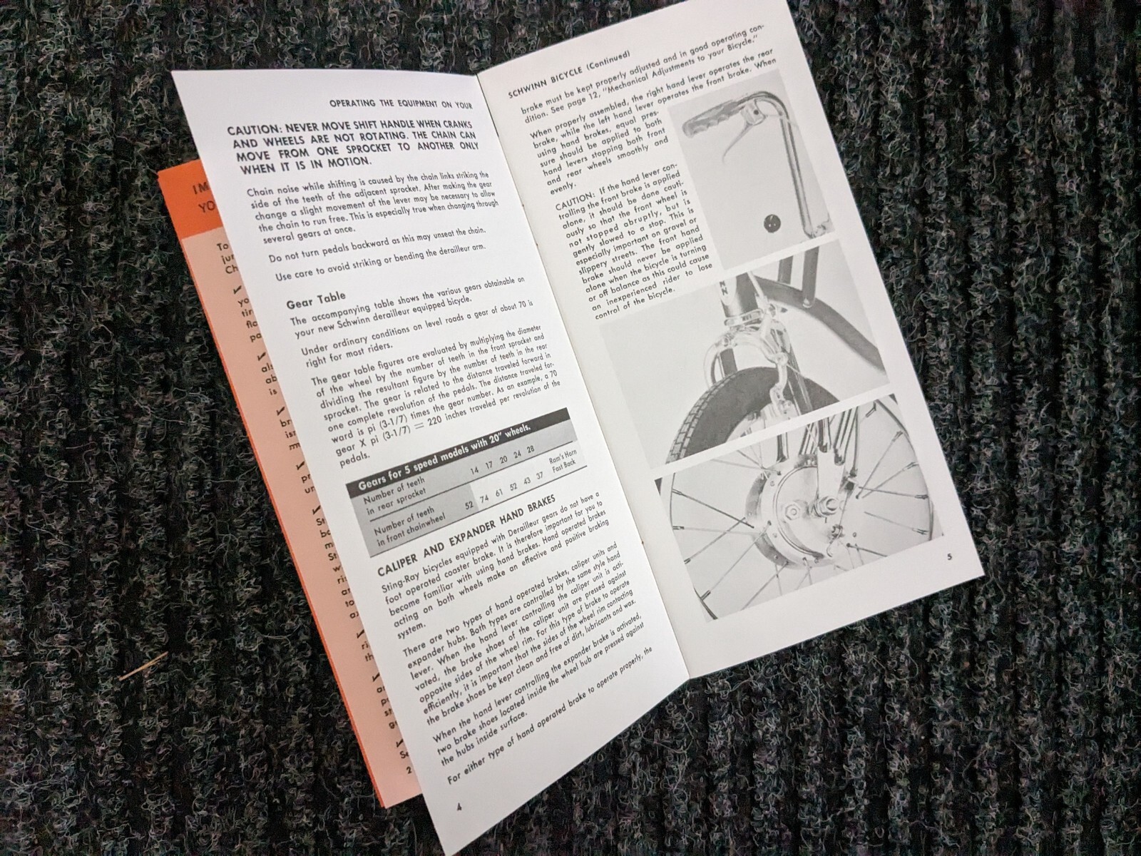 SCHWINN 1968 KRATE & 5 Speed Bicycle Stingray Owners Manual