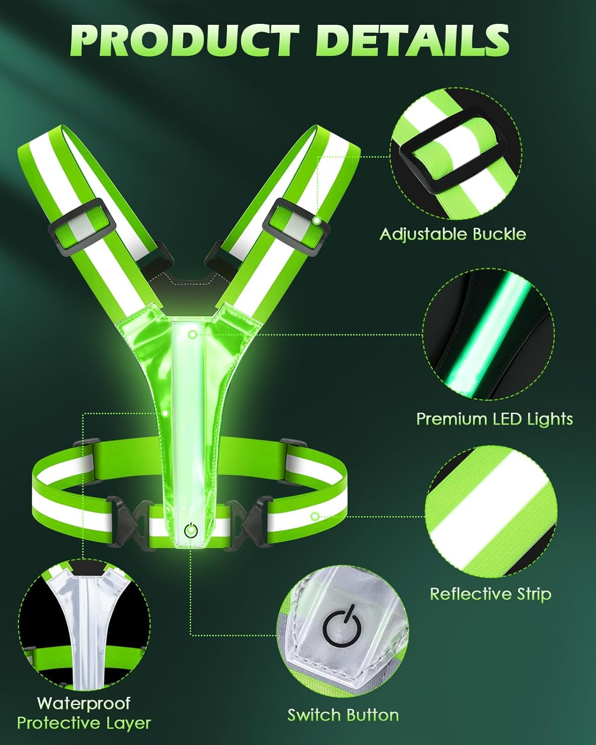 Zacro LED Reflective Vest Running Gear, 5 Lights Colors High Visibility Reflecti