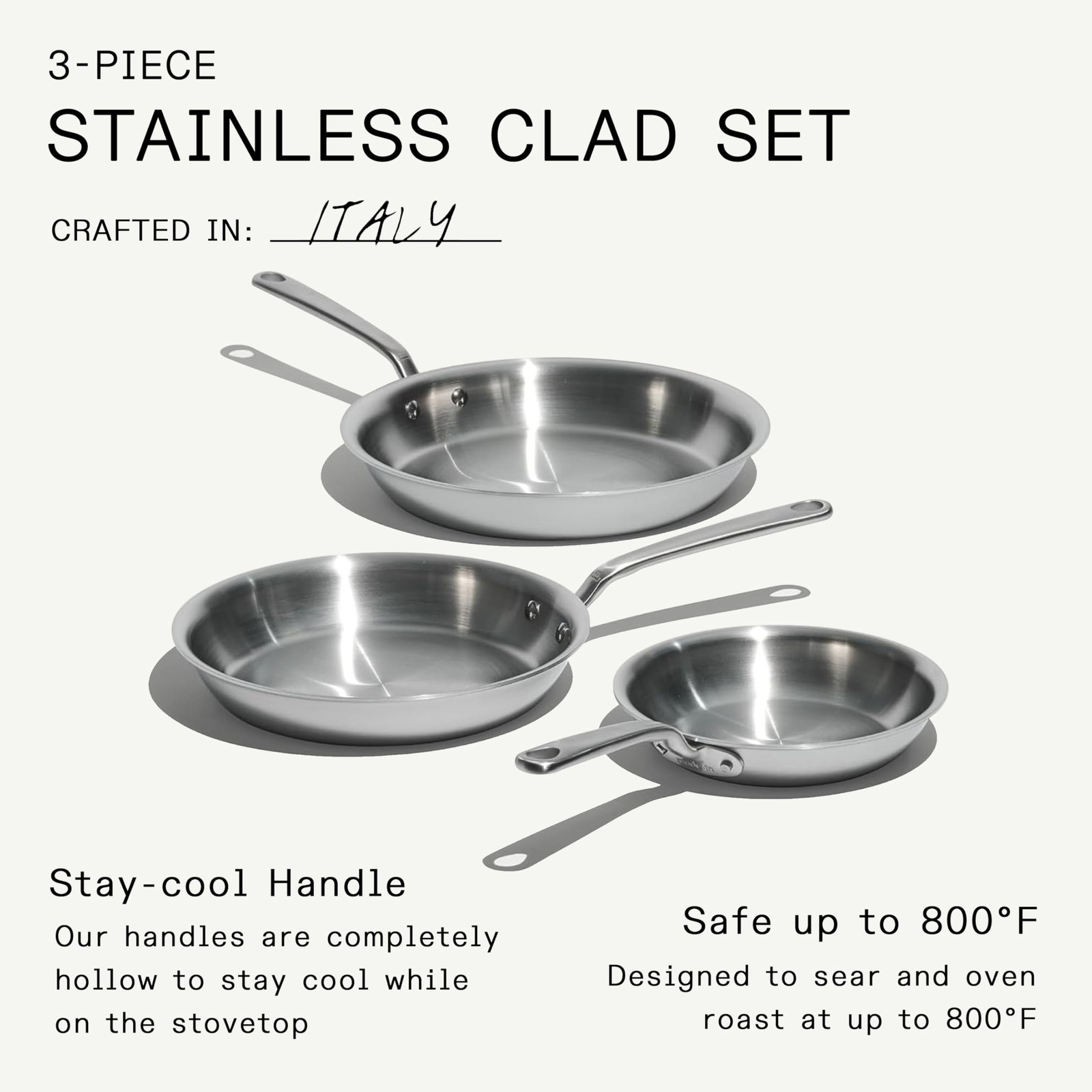 Made In Cookware - 3-Piece (Includes 8"10"12") Stainless Frying Pan Set - 5 Ply