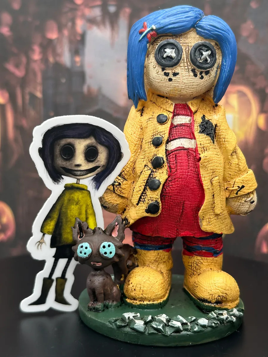 Pinhead Monster Coraline Figurine + Sticker |  Unique Gift for Horror Film Fans