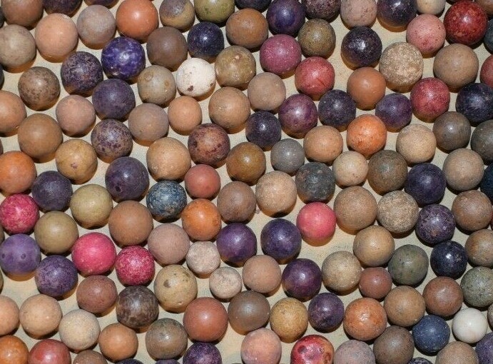 1800s Civil War era Colored Dye's Clay Marbles Lot of 24 Size .500" = 1/2" + or-