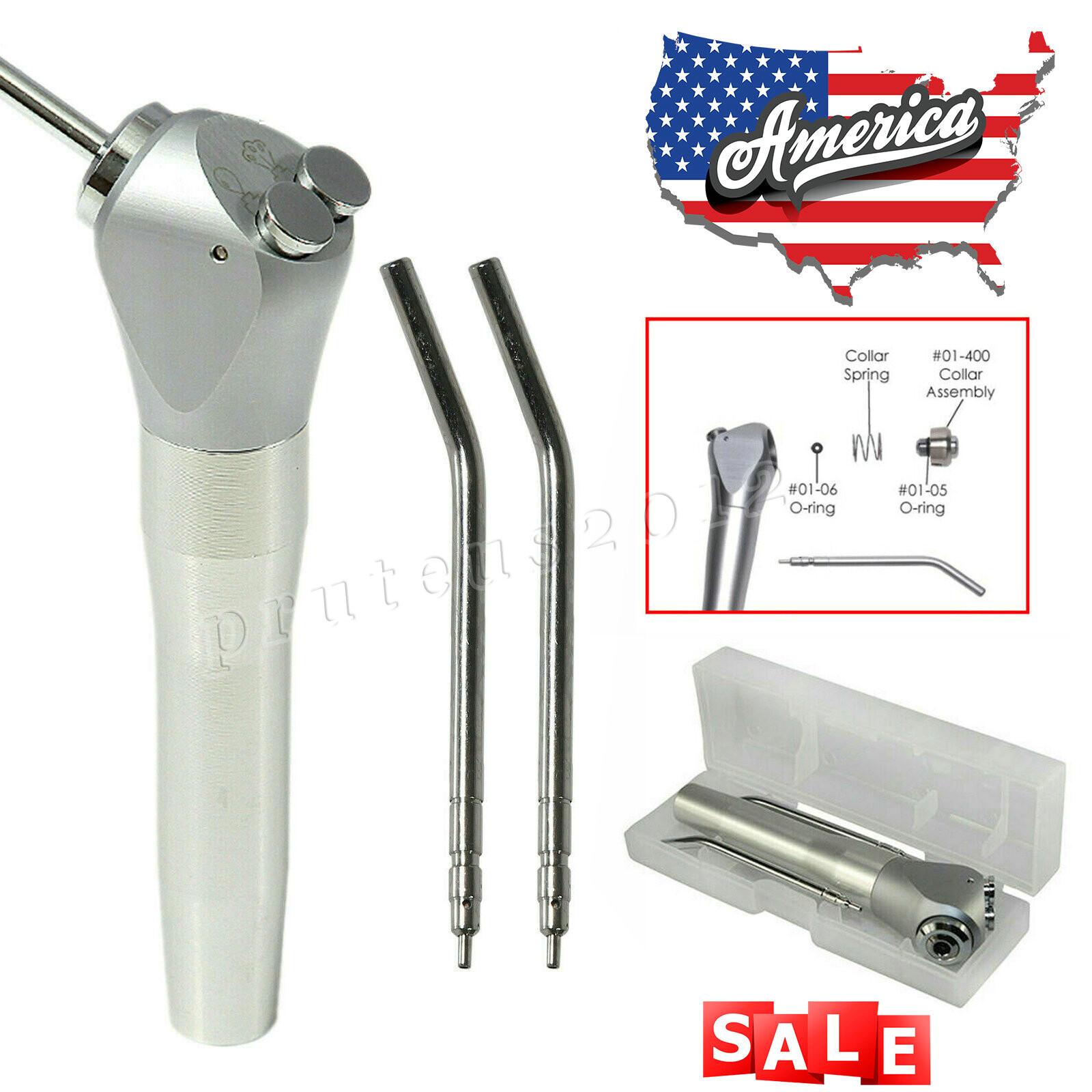 Dental 3 Way Air Water Syringe Triple Spray Handpiece with 2 Nozzles Tips Tubes
